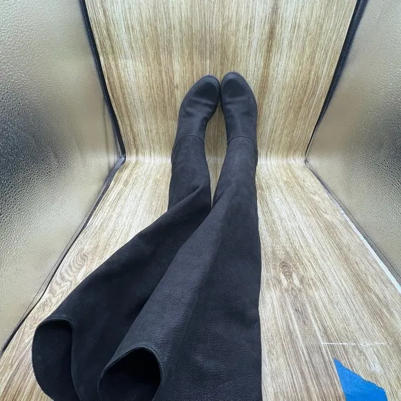 Stuart Weitzman Over The Knee Boots Women's Size 7 Black Suede Shoes Round Toe