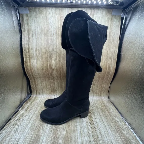 Stuart Weitzman Over The Knee Boots Women's Size 7 Black Suede Shoes Round Toe