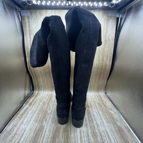Stuart Weitzman Over The Knee Boots Women's Size 7 Black Suede Shoes Round Toe
