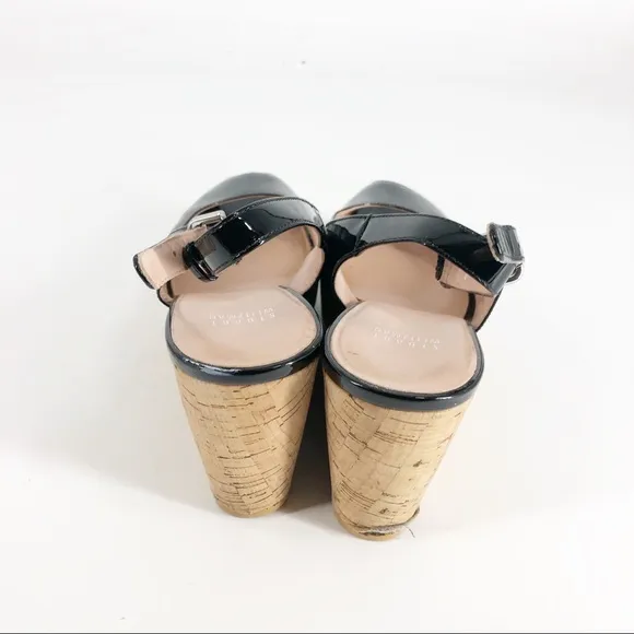 Stuart Weitzman Patent Leather Open Toe Slingback Cork Wedges Sz 41.5/11…