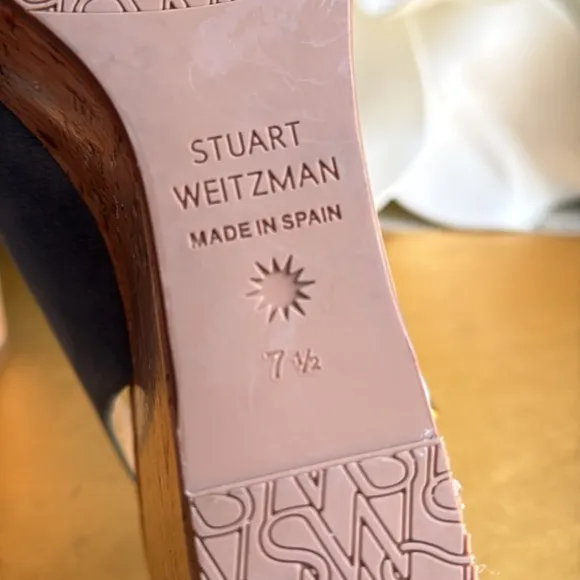 Stuart Weitzman Platform Gloss Cork Wedges in Blue Suede