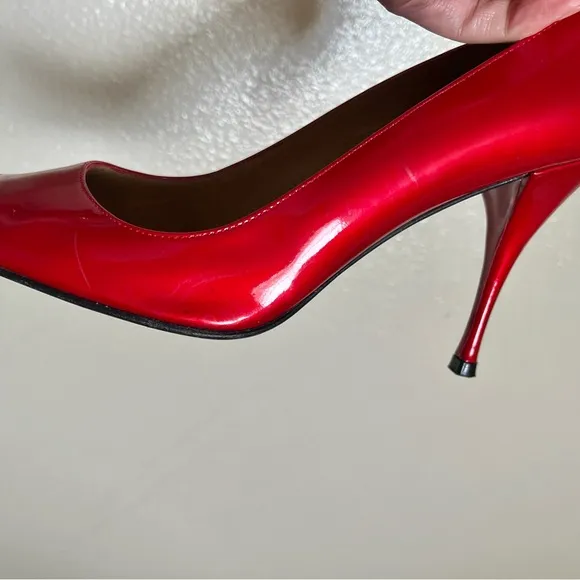 Stuart Weitzman Red Patent Leather Peep Toe Heels Size 9.5