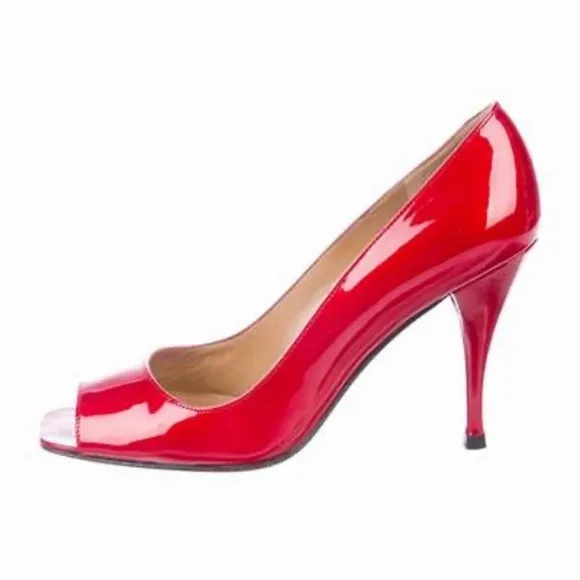 Stuart Weitzman Red Patent Leather Peep Toe Heels Size 9.5
