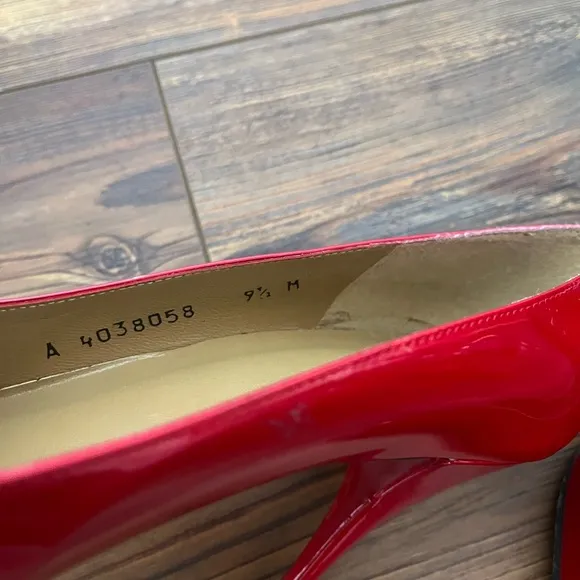 Stuart Weitzman Red Patent Leather Peep Toe Heels Size 9.5