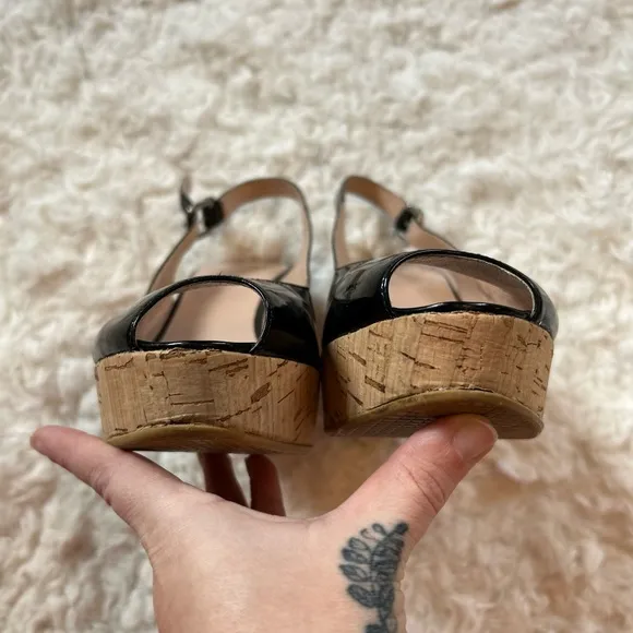 Stuart Weitzman Riveria Patent Leather Slingback Sandal Wedges Size 7.5