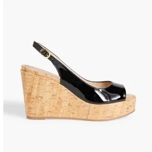 Stuart Weitzman Riveria Patent Leather Slingback Sandal Wedges Size 7.5