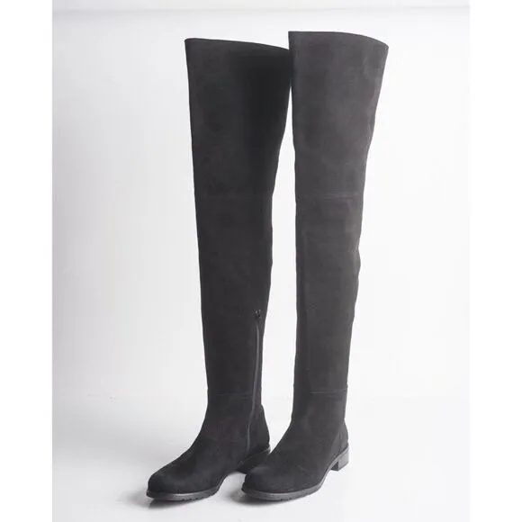Stuart Weitzman Womens Black Suede Thigh High Boots Flats Pull On Sz US 6