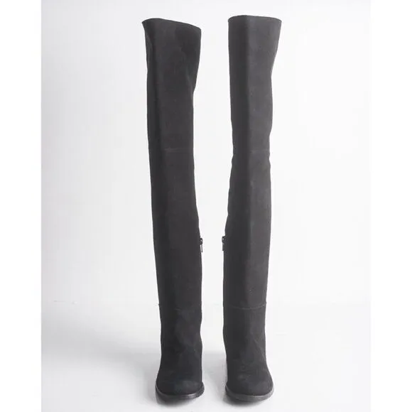 Stuart Weitzman Womens Black Suede Thigh High Boots Flats Pull On Sz US 6