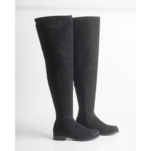 Stuart Weitzman Womens Black Suede Thigh High Boots Flats Pull On Sz US 6