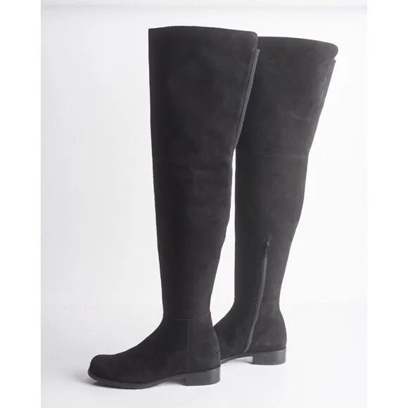 Stuart Weitzman Womens Black Suede Thigh High Boots Flats Pull On Sz US 6