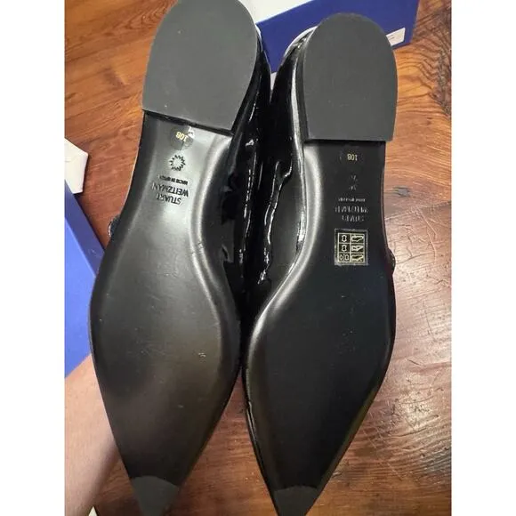 Stuart Weitzman Womens Emilia Mary Jane Flats Sz 10 Black Patent Pointed Toe NIB
