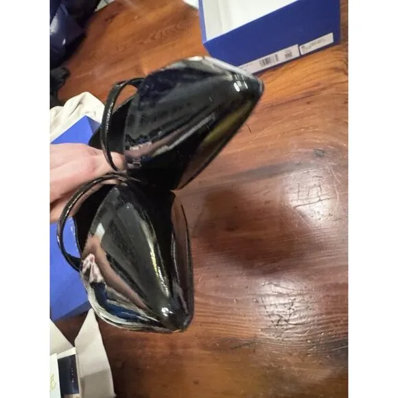 Stuart Weitzman Womens Emilia Mary Jane Flats Sz 10 Black Patent Pointed Toe NIB