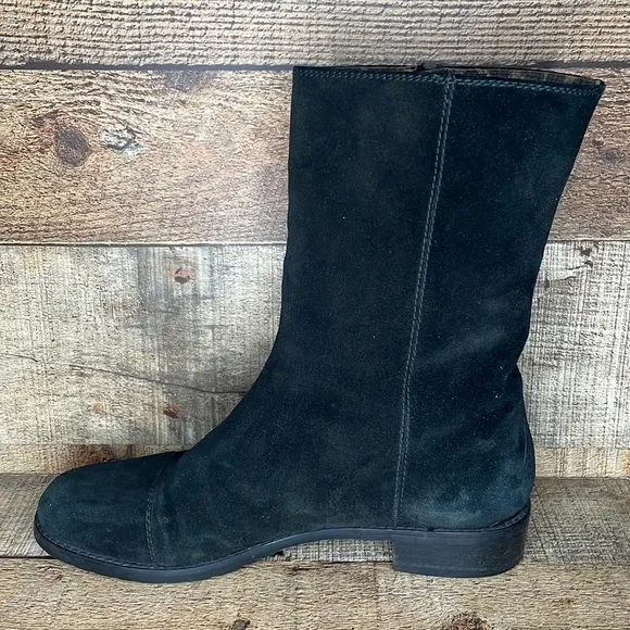 Stuart Wietzman Duluth Black Suede Boots Leopard Lining Size 9.5 N