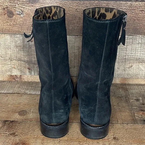 Stuart Wietzman Duluth Black Suede Boots Leopard Lining Size 9.5 N