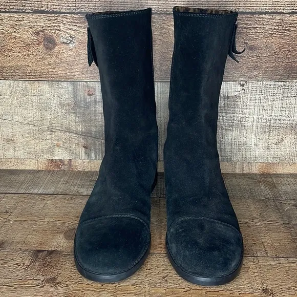 Stuart Wietzman Duluth Black Suede Boots Leopard Lining Size 9.5 N
