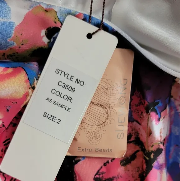 Sue Wong Multicolor Floral Print Strapless Maxi Gown Women's Size 2, New!