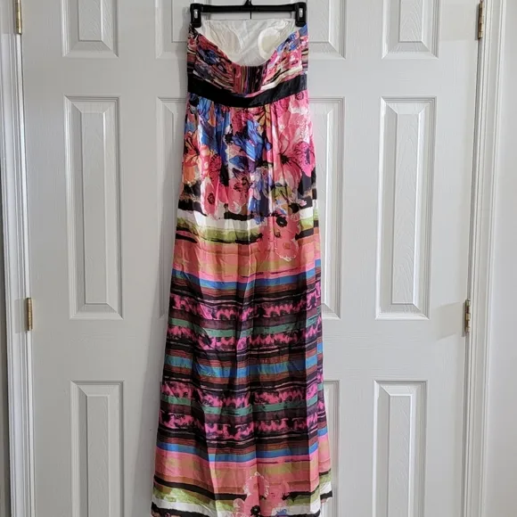 Sue Wong Multicolor Floral Print Strapless Maxi Gown Women's Size 2, New!