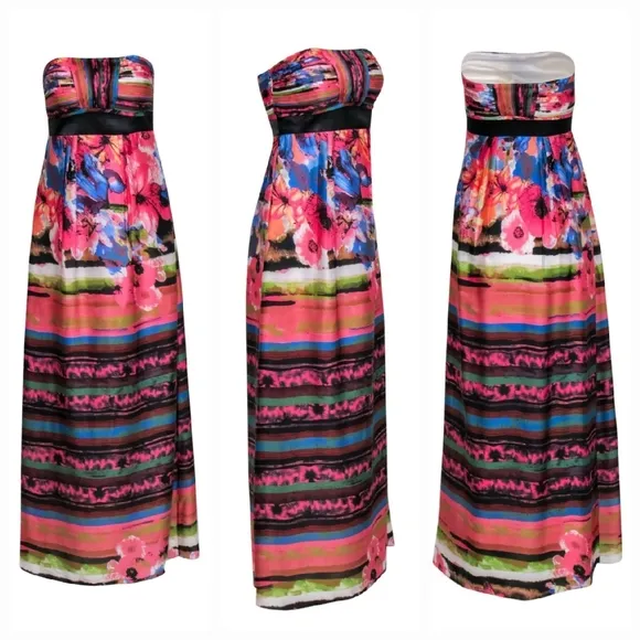 Sue Wong Multicolor Floral Print Strapless Maxi Gown Women's Size 2, New!