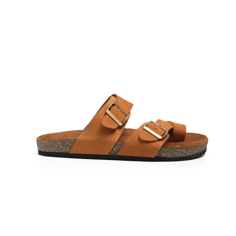 Suede Leather Slippers With Buckle Straps
