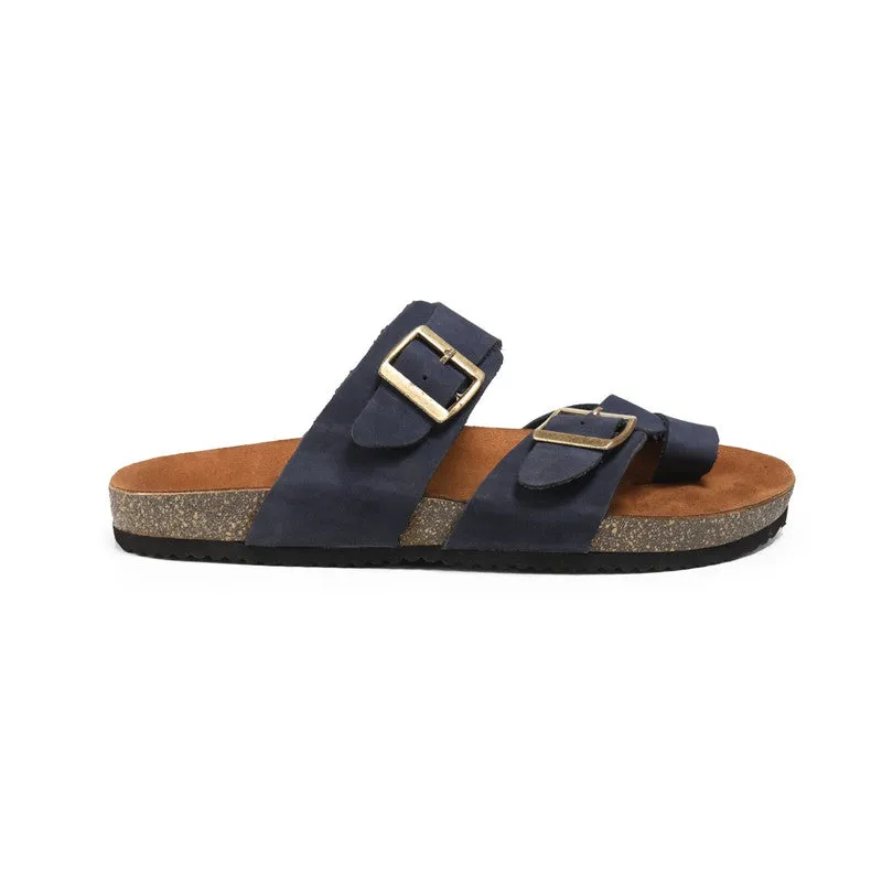 Suede Leather Slippers With Buckle Straps