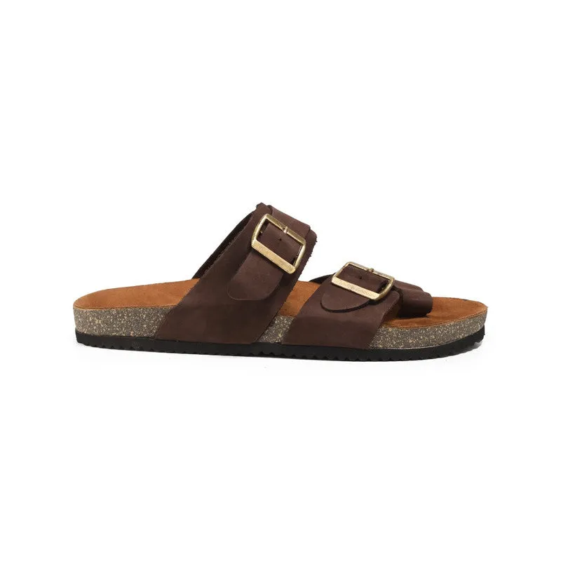 Suede Leather Slippers With Buckle Straps