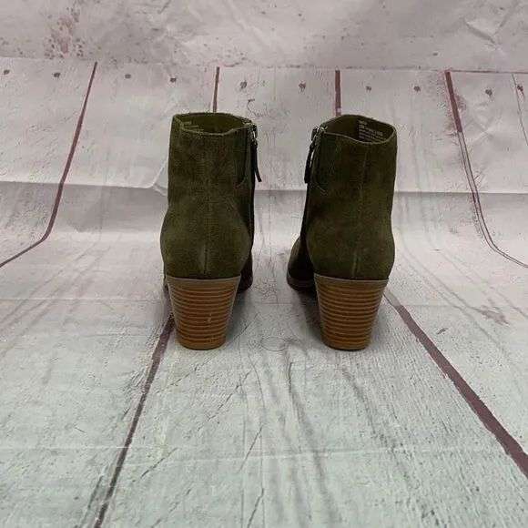 Susina Dana Lea Boots Booties Suede Leather Block Heel Side Zip Size 10M Green