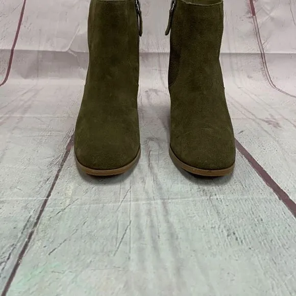 Susina Dana Lea Boots Booties Suede Leather Block Heel Side Zip Size 10M Green