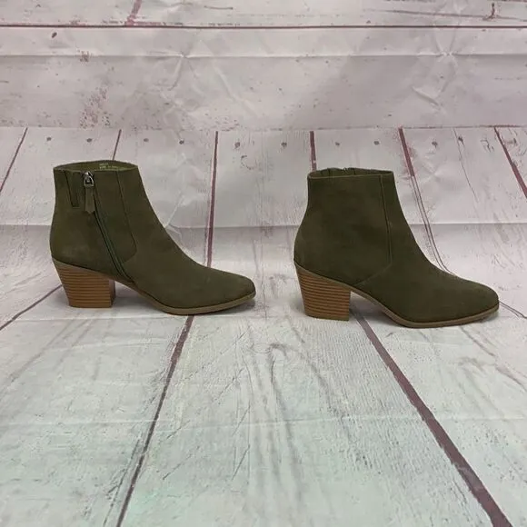 Susina Dana Lea Boots Booties Suede Leather Block Heel Side Zip Size 10M Green