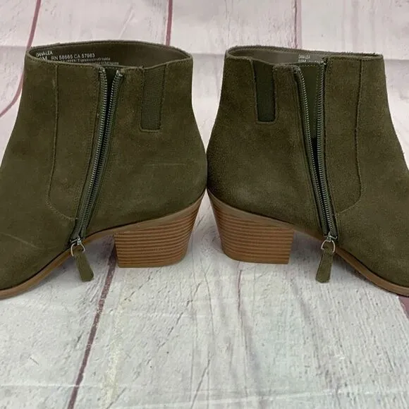 Susina Dana Lea Boots Booties Suede Leather Block Heel Side Zip Size 10M Green