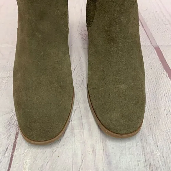 Susina Dana Lea Boots Booties Suede Leather Block Heel Side Zip Size 10M Green