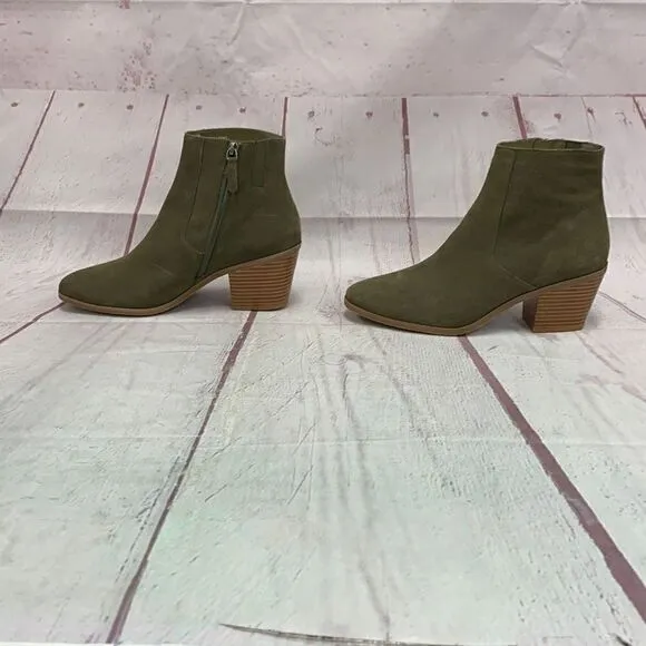 Susina Dana Lea Boots Booties Suede Leather Block Heel Side Zip Size 10M Green