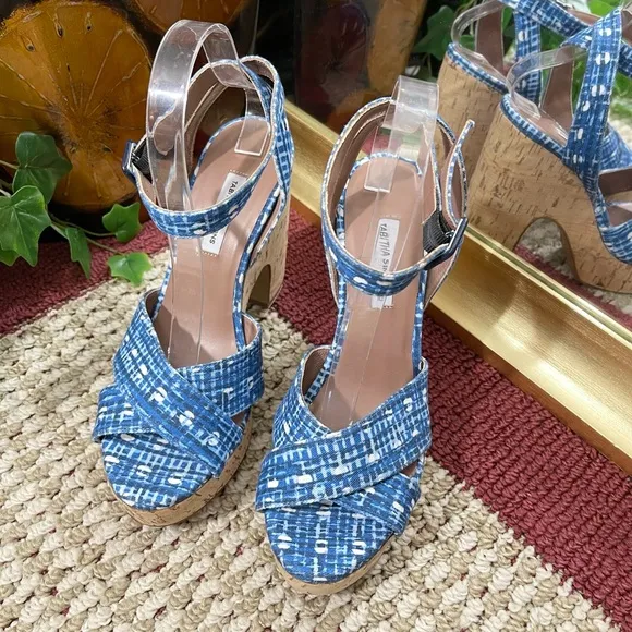 TABITHA SIMMONS Elena Crisscross Platform Cork Wedge Sandals  Size 39.5 / US 9