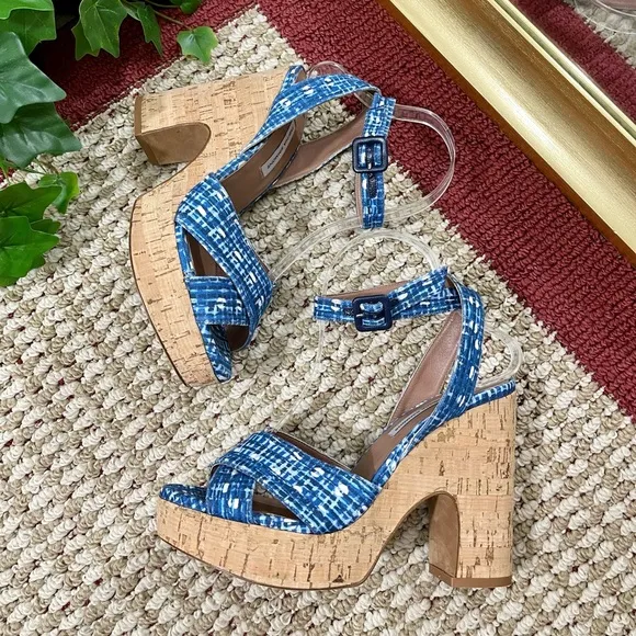 TABITHA SIMMONS Elena Crisscross Platform Cork Wedge Sandals  Size 39.5 / US 9