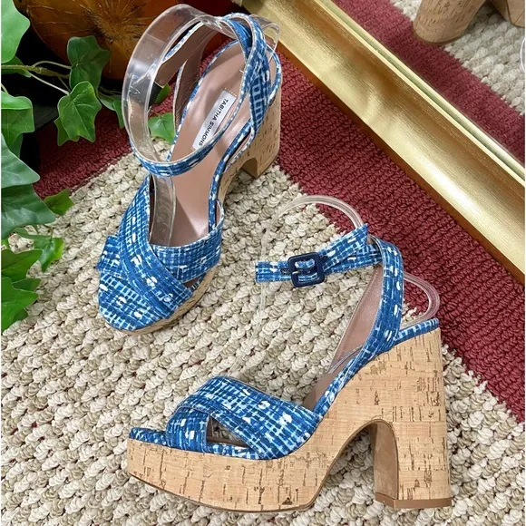 TABITHA SIMMONS Elena Crisscross Platform Cork Wedge Sandals  Size 39.5 / US 9