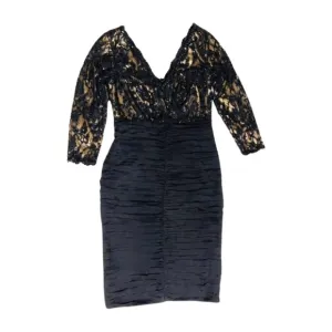 TADASHI Collection Vintage Black Lace Silk Shirred Cocktail Dress Size 4