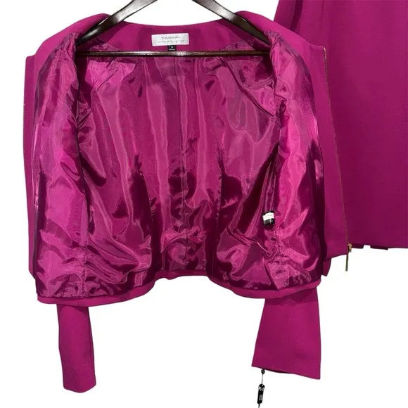 Tahari Arthur Levine Women 2PC Fuchsia Skirt Suit‎ Sz 16 Gold Zipper $280 NEW