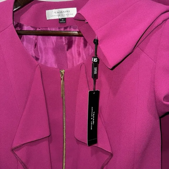 Tahari Arthur Levine Women 2PC Fuchsia Skirt Suit‎ Sz 16 Gold Zipper $280 NEW