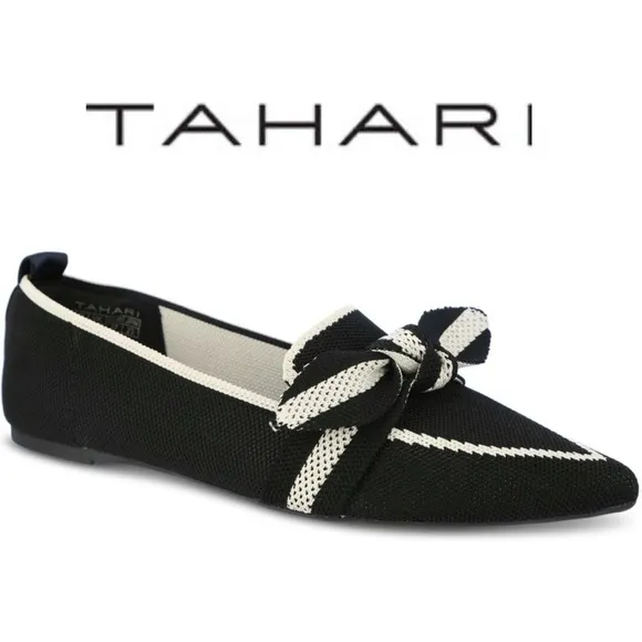 Tahari Florentia Flats, Black and White with Tie Knot