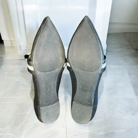 Tahari Florentia Flats, Black and White with Tie Knot