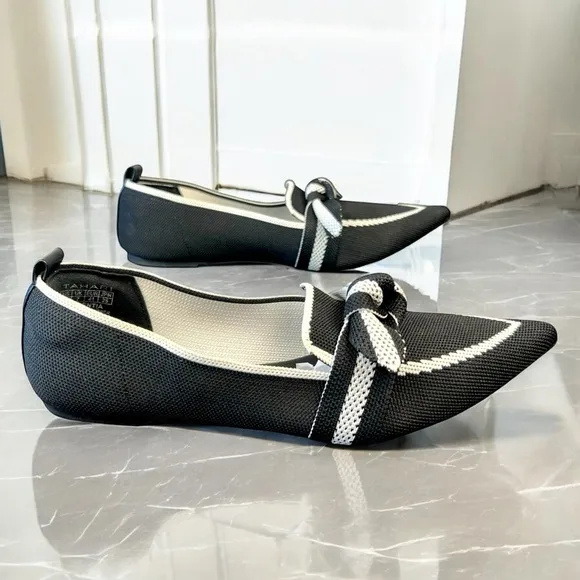 Tahari Florentia Flats, Black and White with Tie Knot