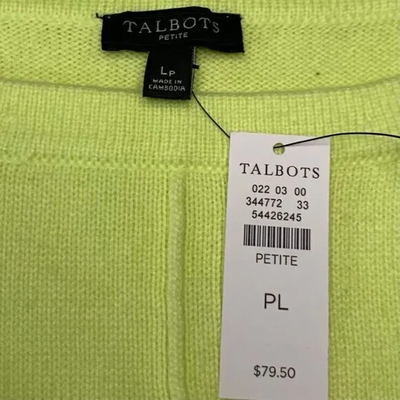 Talbots Boat Neck Long Sleeve Sweater Button Detail‎ Size Large Petite