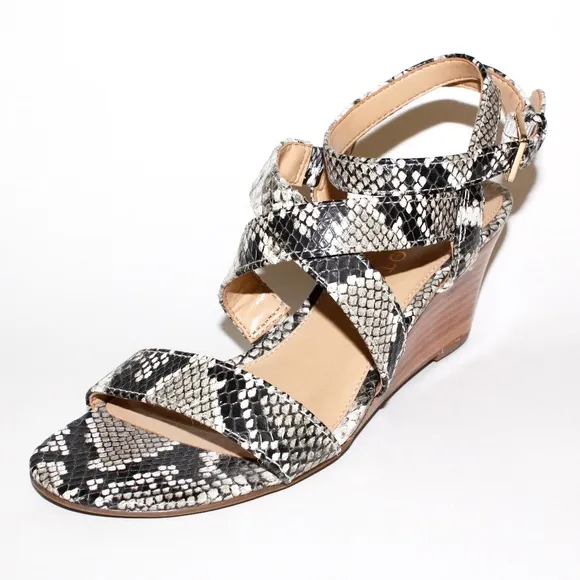 Talbots Royce Snakeskin Print Leather Wedge Heels