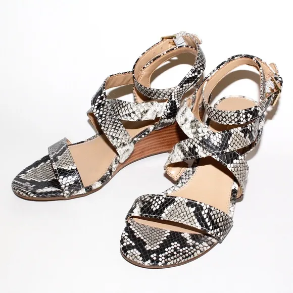 Talbots Royce Snakeskin Print Leather Wedge Heels