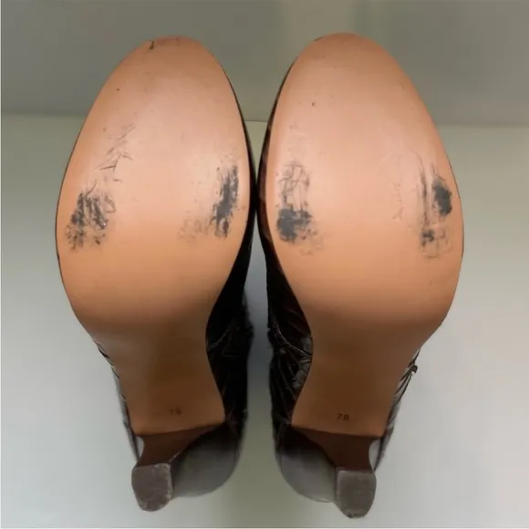 Talbots Simone Women’s Size 7 Alligator Embossed Leather Boots Brown High Heel