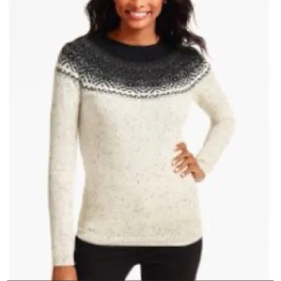 [Talbots] White Nordic Beaded Sweater