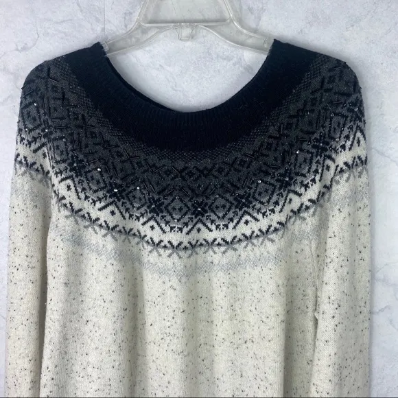 [Talbots] White Nordic Beaded Sweater