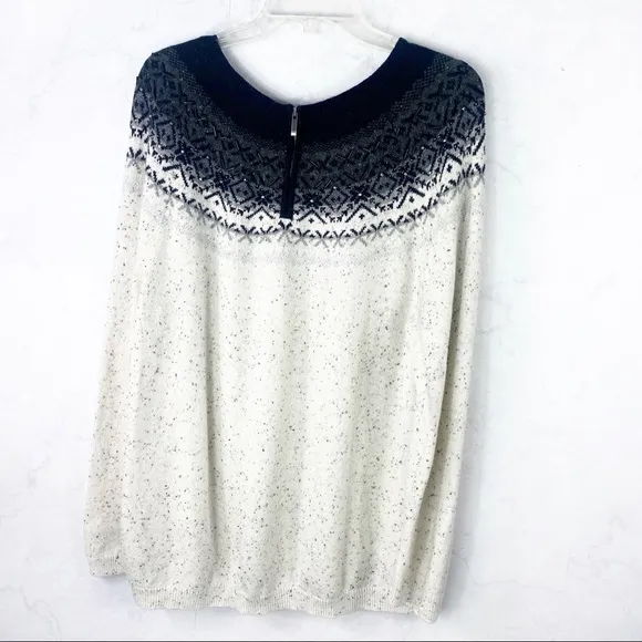 [Talbots] White Nordic Beaded Sweater