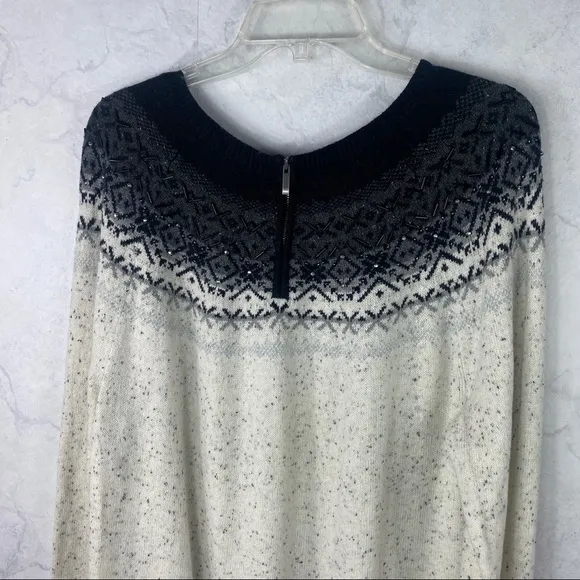 [Talbots] White Nordic Beaded Sweater