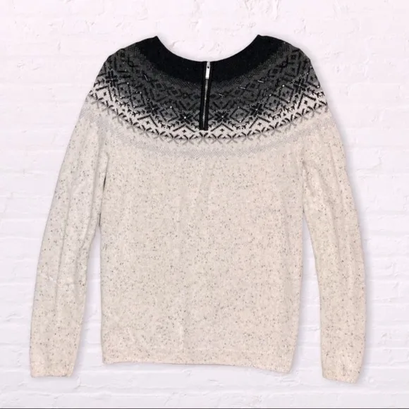[Talbots] White Nordic Beaded Sweater