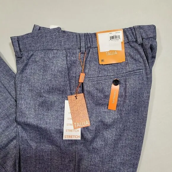Tallia Slim-Fit Dress‎ Pants Mens 40 x 32 Blue Glen Plaid Knit $175
